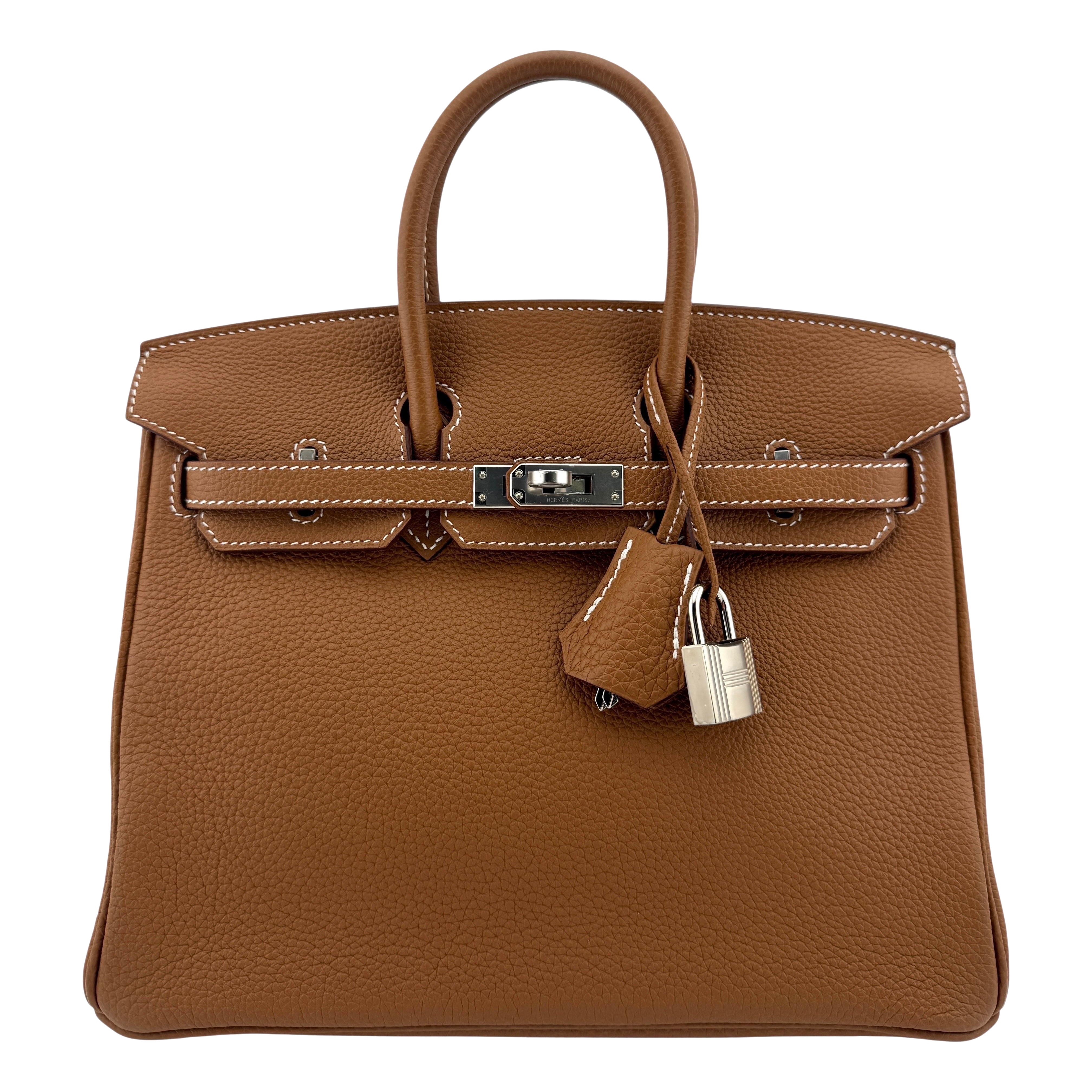 Hermes Birkin 25 Gold Tan Togo Leather Palladium Hardware Handbag
