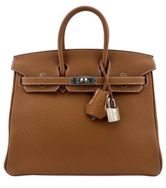 Hermes Birkin 25 Oro Tan Togo Pelle Palladium Hardware Borsetta