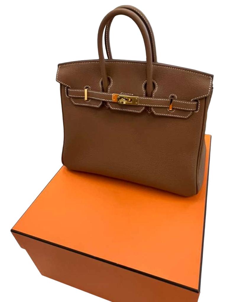 Hermes Birkin 25 Gold Togo Leather Gold Hardware 2025 Handbag en vente 5