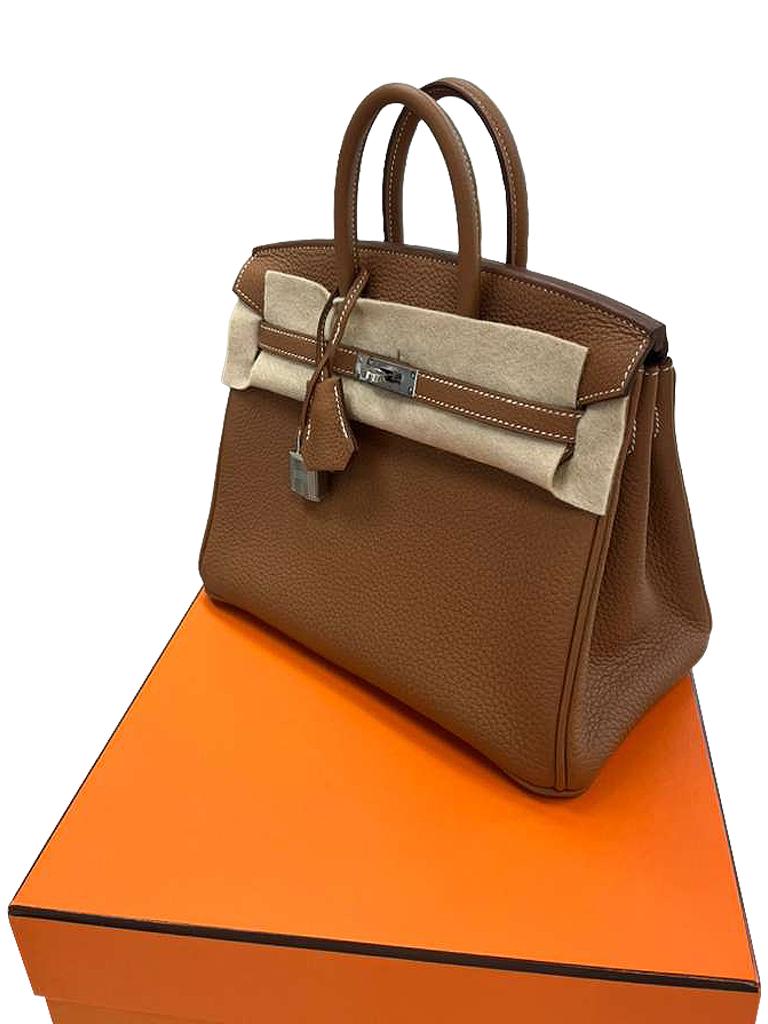 Hermes Birkin 25 Gold Togo Leather Palladium Hardware Handbag For Sale 11