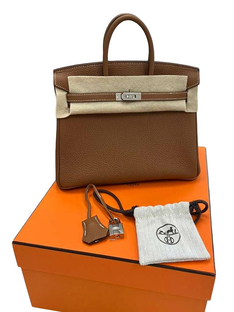 Hermes Birkin 25 Gold Togo Leather Palladium Hardware Handbag In New Condition For Sale In Aventura, FL