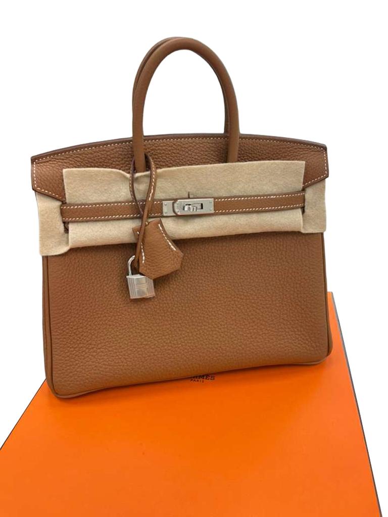 Hermes Birkin 25 Gold Togo Leather Palladium Hardware Handbag For Sale 1