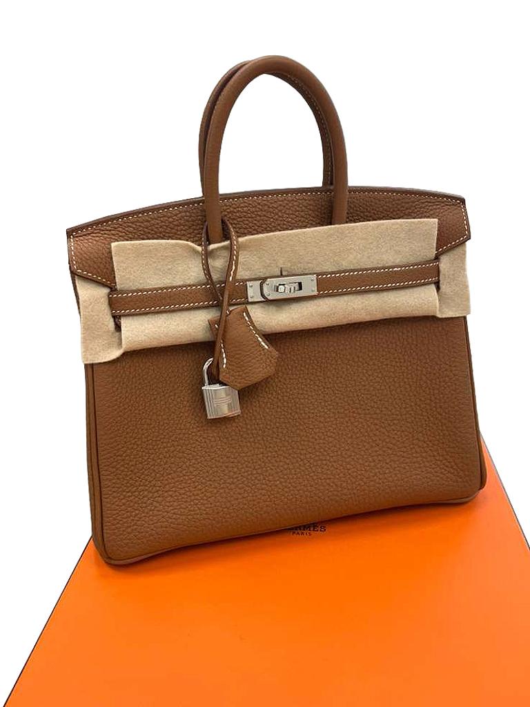 Hermes Birkin 25 Gold Togo Leather Palladium Hardware Handbag For Sale 2