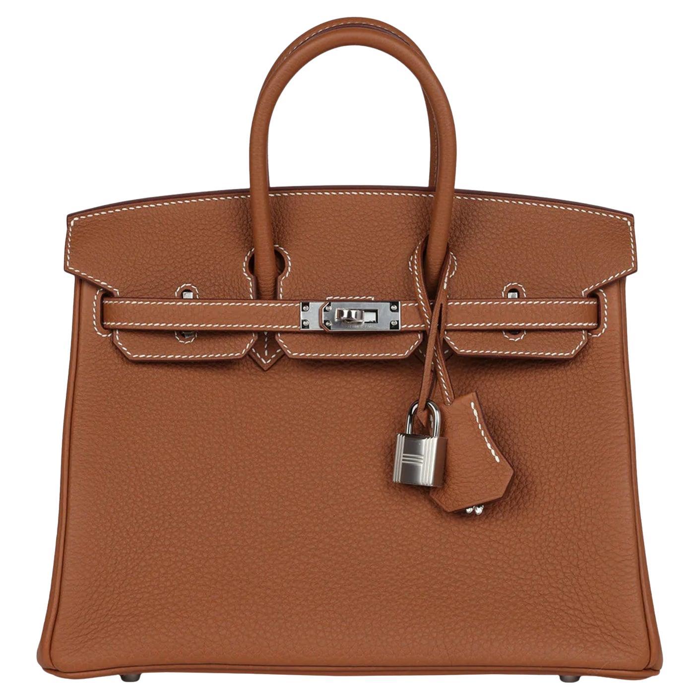 Hermes Birkin 25 Gold Togo Leather Palladium Hardware Handbag For Sale