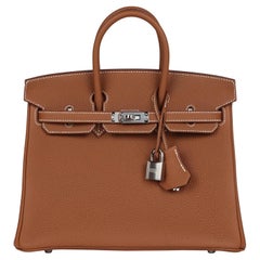 Hermes Birkin 25 Gold Togo Leather Palladium Hardware Handbag