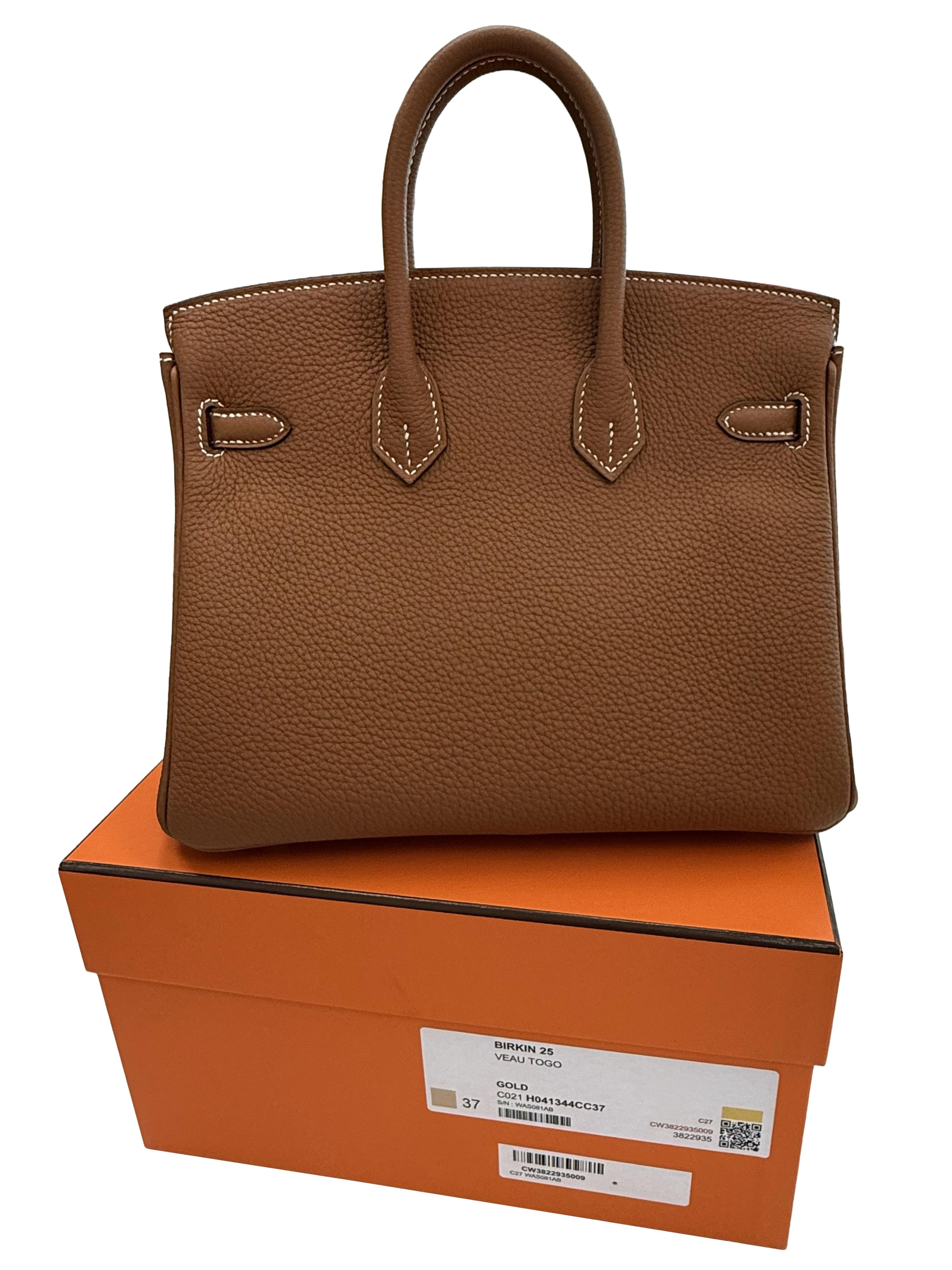 Hermes Birkin 25 Oro Pelle Togo Con Hardware Oro Borsetta in vendita 6