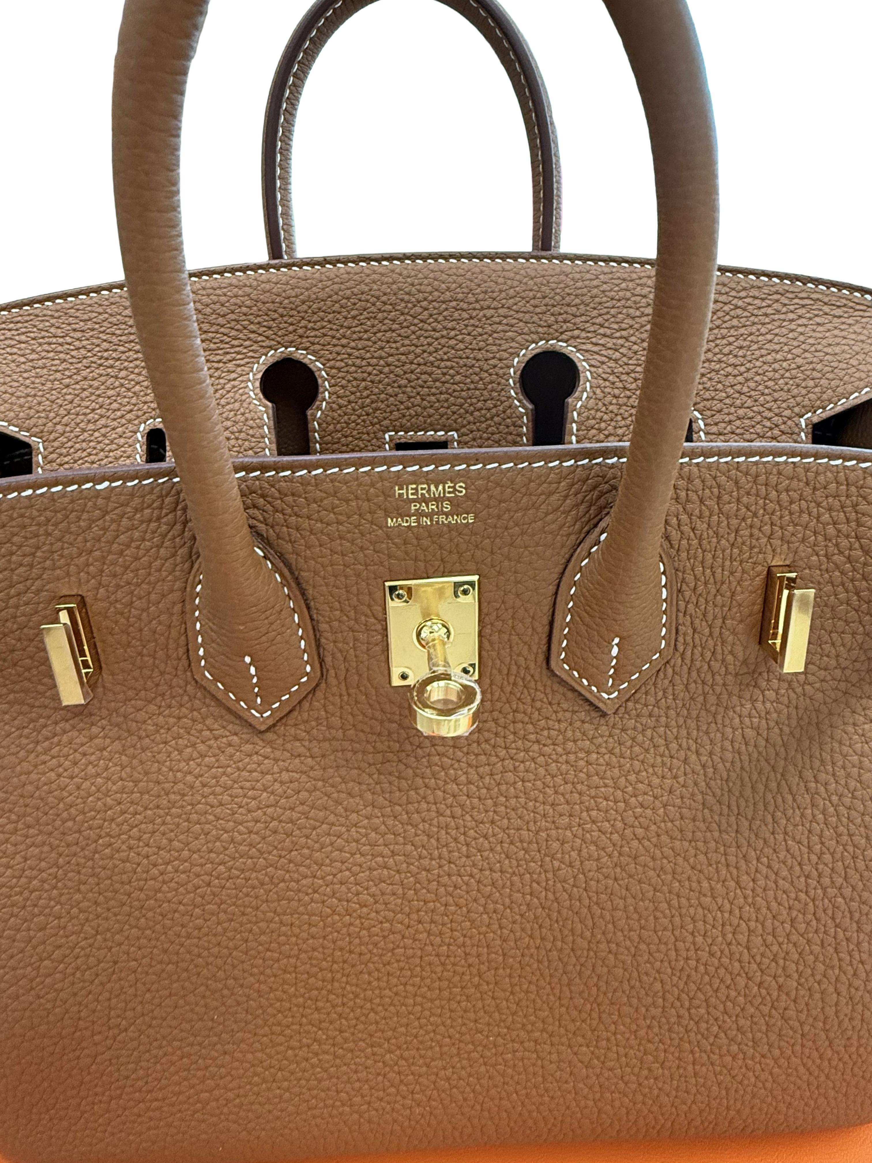Hermes Birkin 25 Oro Pelle Togo Con Hardware Oro Borsetta in vendita 10