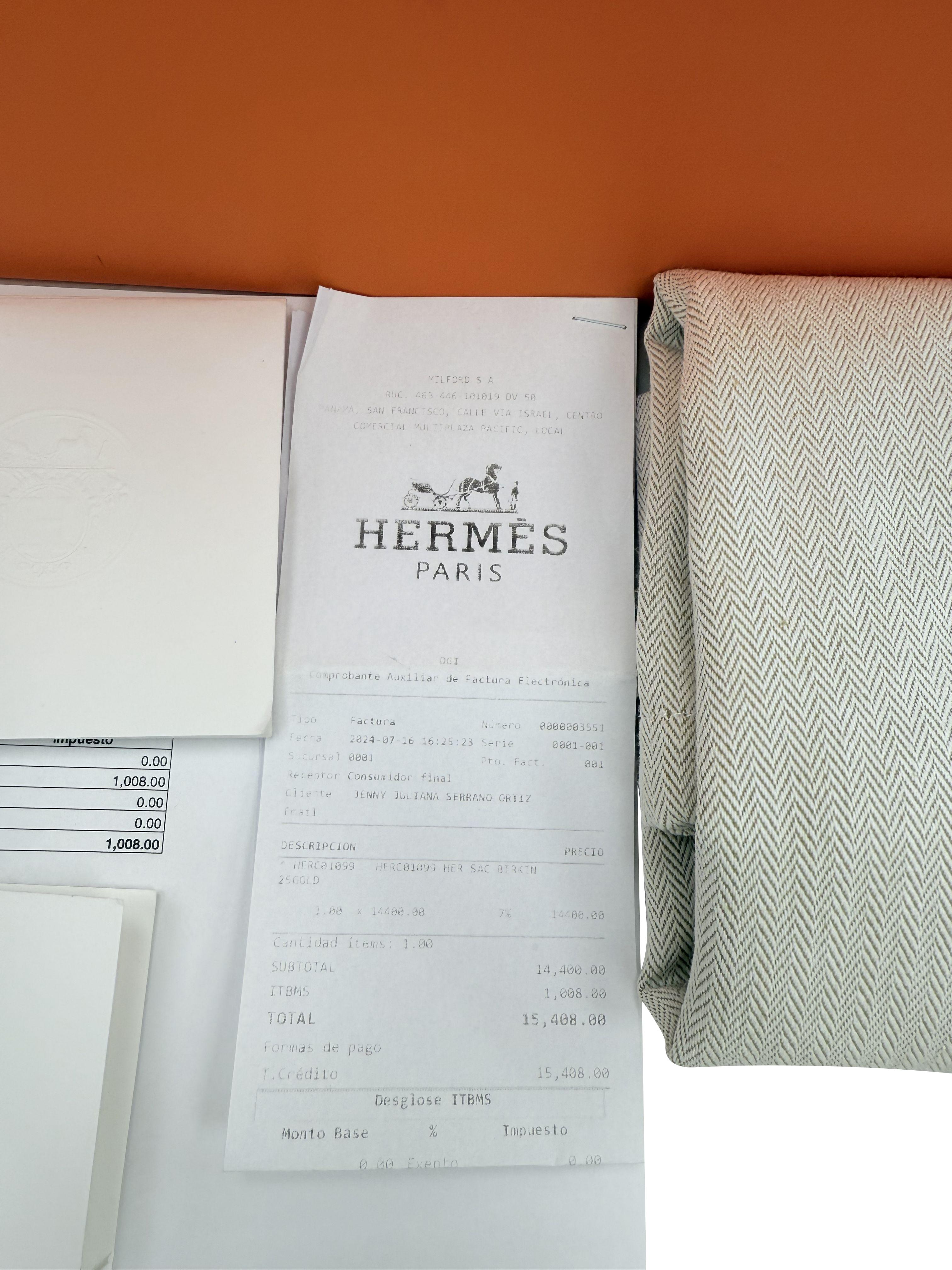 Hermes Birkin 25 Oro Pelle Togo Con Hardware Oro Borsetta in vendita 14