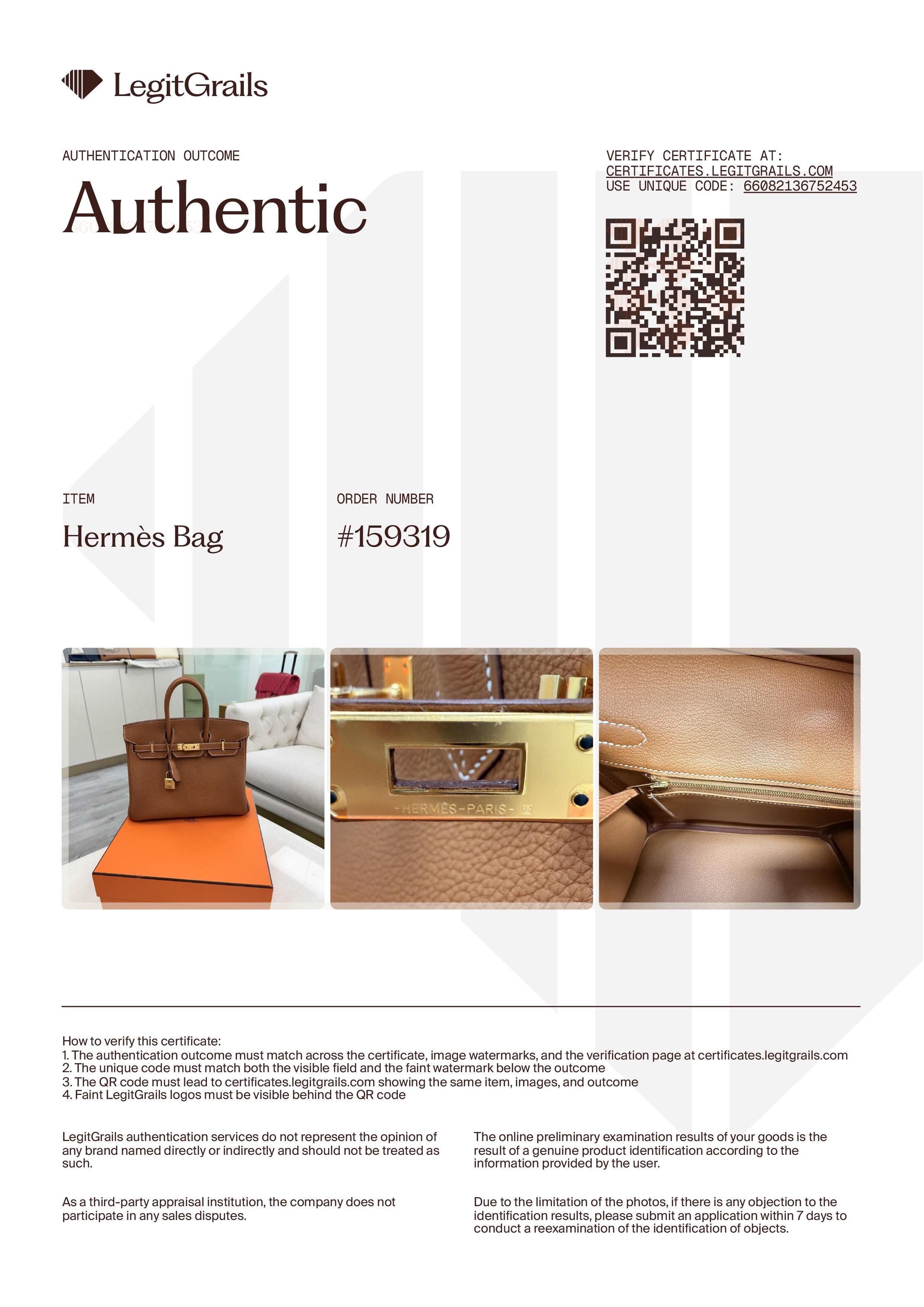 Hermes Birkin 25 Oro Pelle Togo Con Hardware Oro Borsetta in vendita 15