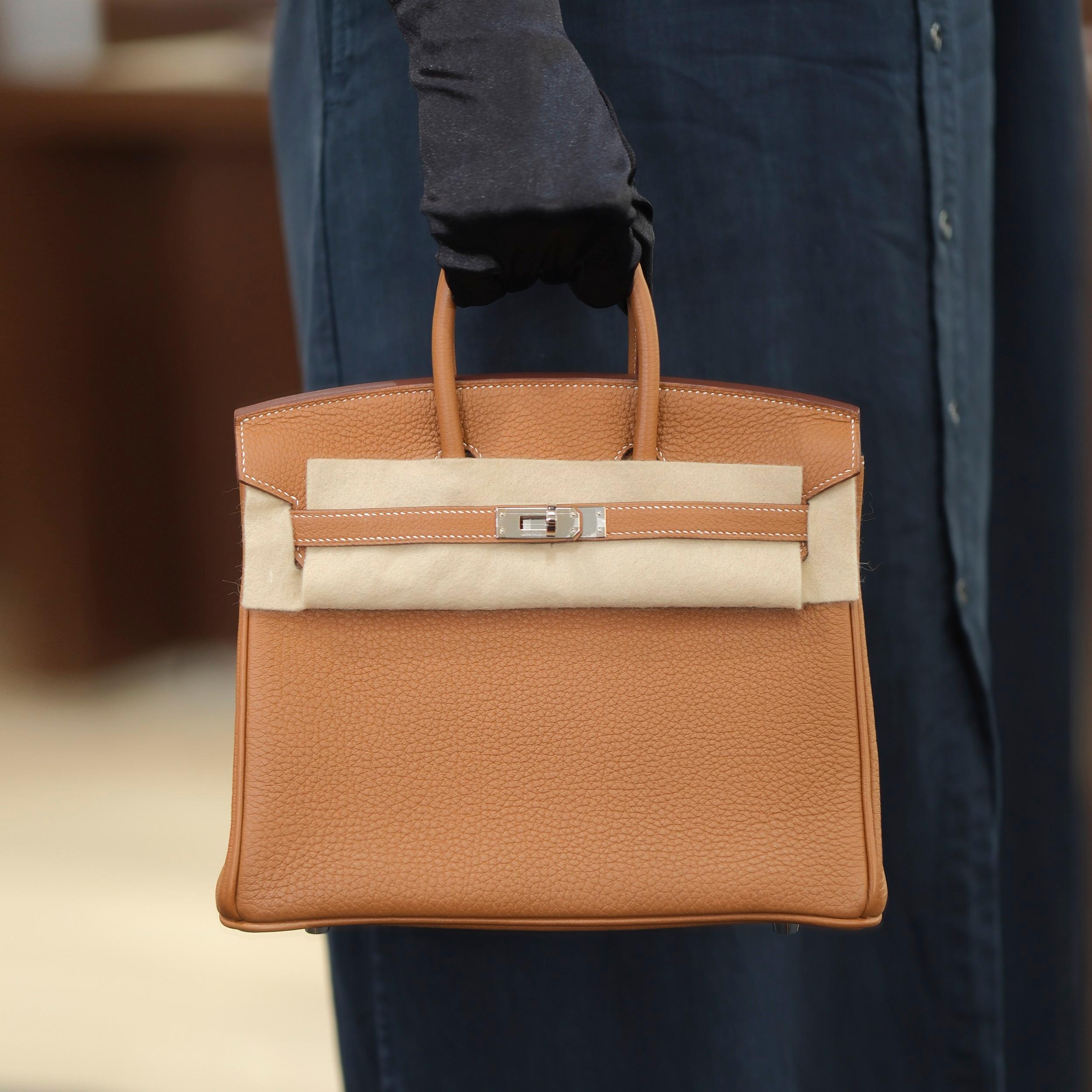 Hermes Birkin 25 Gold Togo, avec accessoires en palladium en vente 1