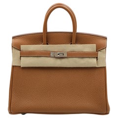 Hermes Birkin 25 Gold Togo, avec accessoires en palladium