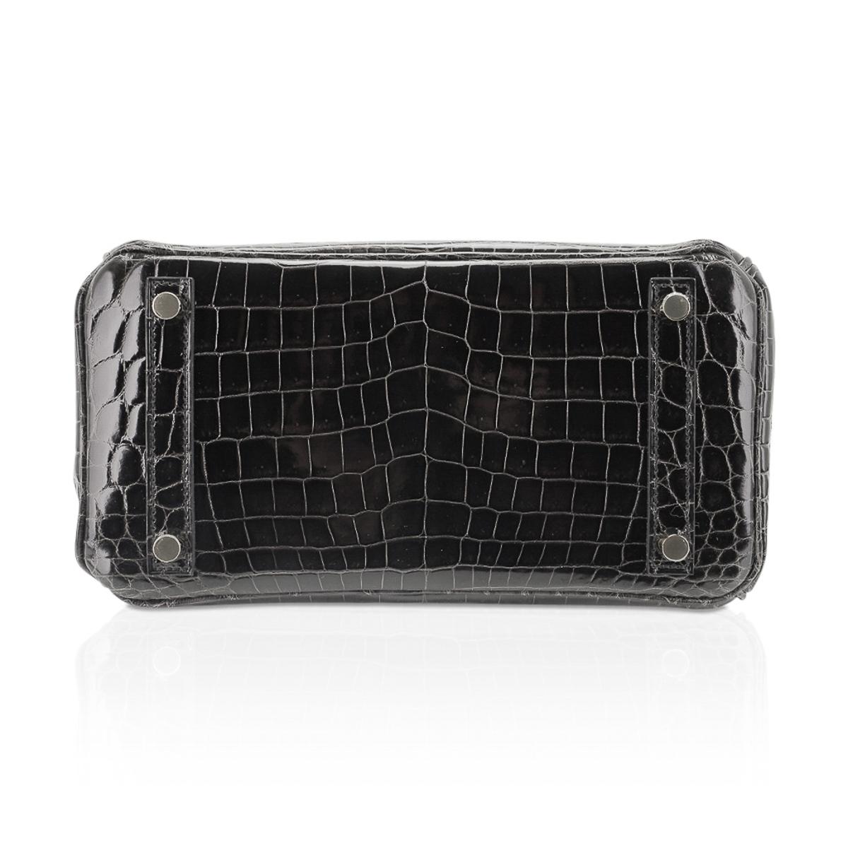 Hermès - Sac Birkin 25 Graphite Crocodile avec accessoires en palladium en vente 6