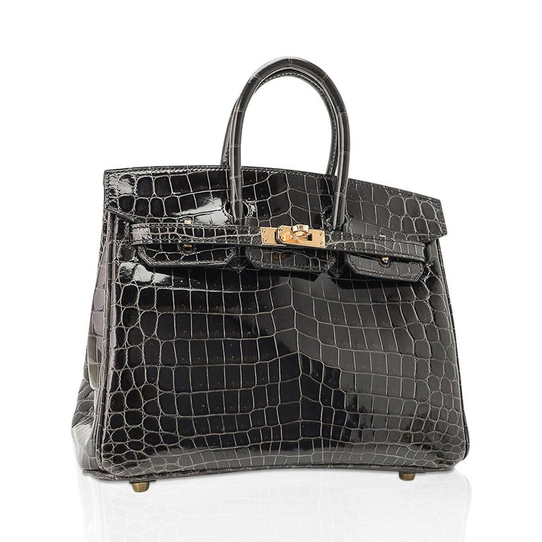 Hermes Birkin 25 Graphite Crocodile Bag with Palladium Hardware