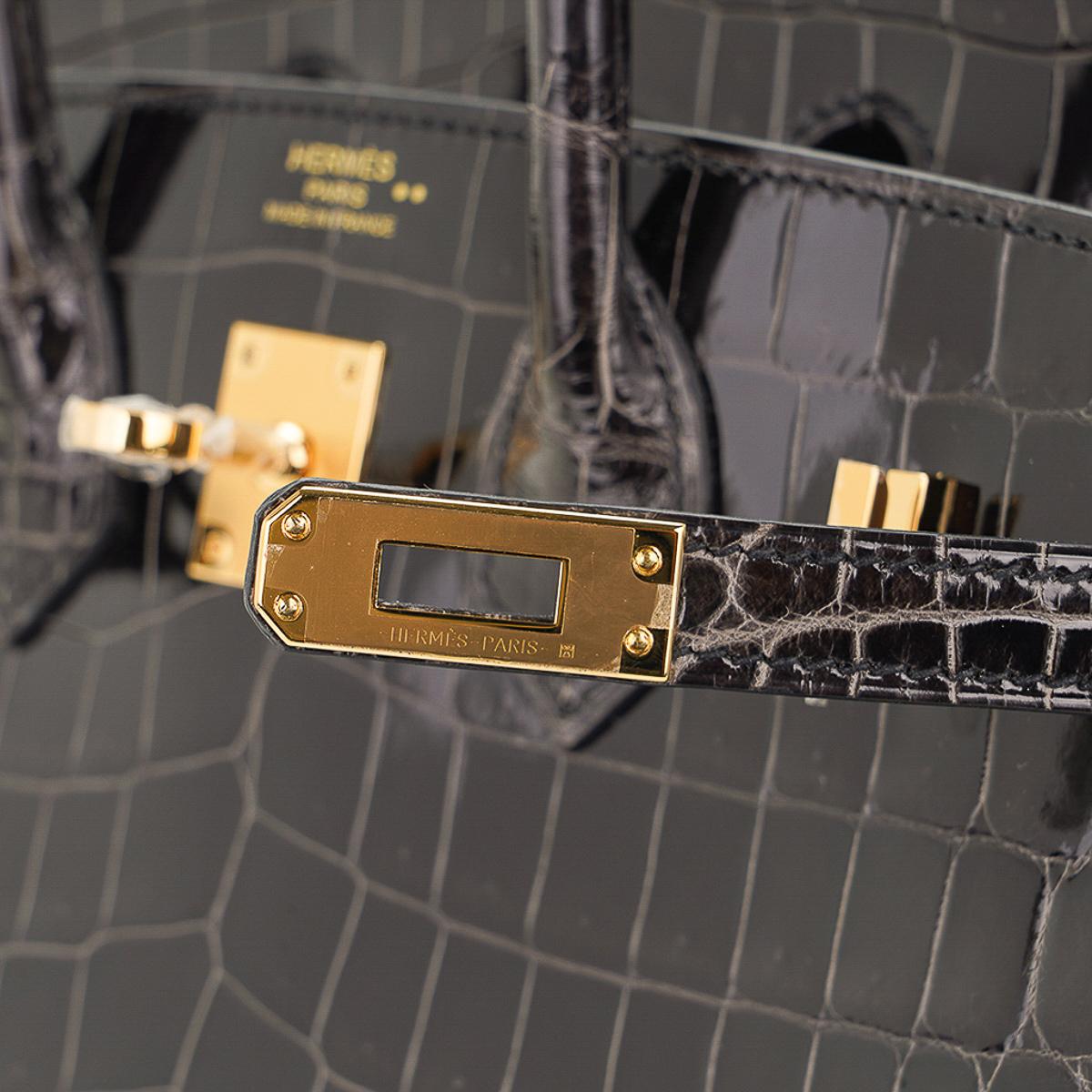 Hermès - Sac Birkin 25 Graphite Crocodile avec accessoires en palladium en vente 1