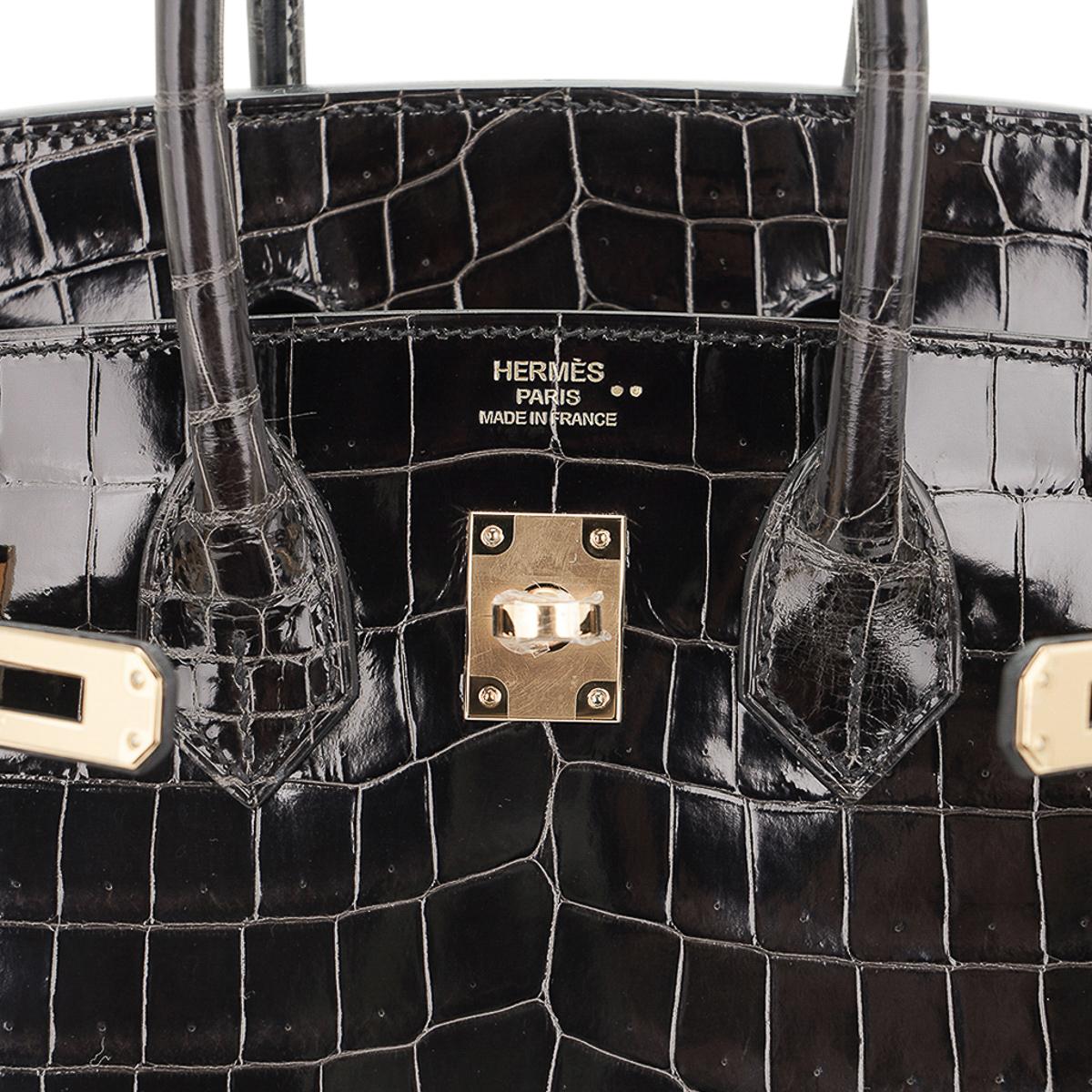 Hermès - Sac Birkin 25 Graphite Crocodile avec accessoires en palladium en vente 2