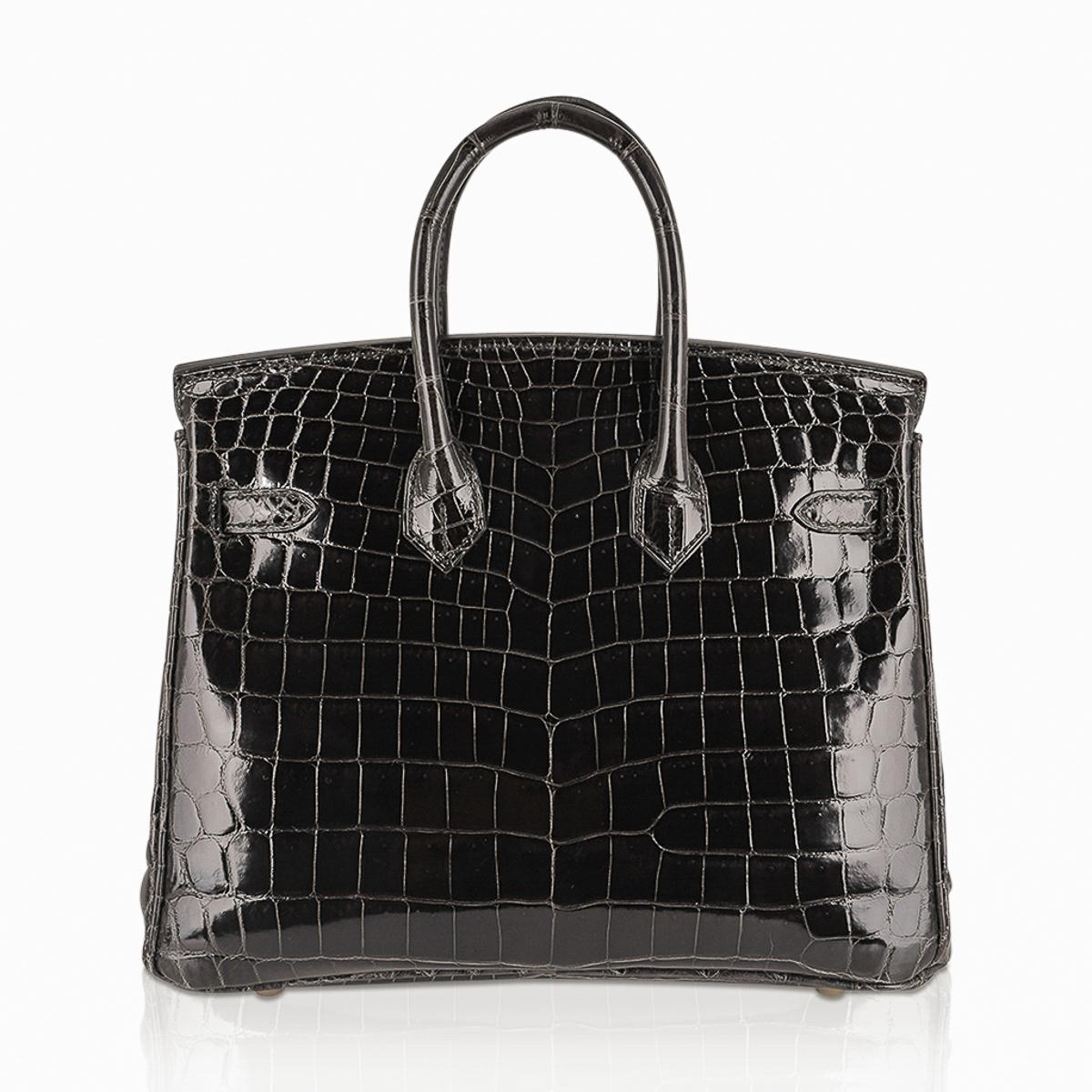 Women's Hermes Birkin 25 Graphite Crocodile Bag Palladium Hardware For Sale