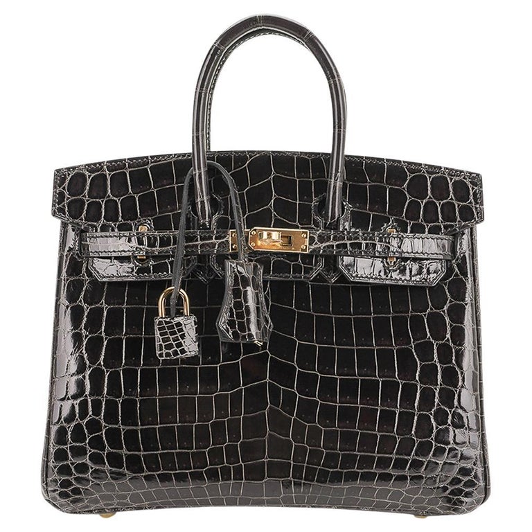 Hermes Limited Edition Birkin 25 Sellier Bag in Indigo Aizome Porosus Crocodile with Palladium Hardware