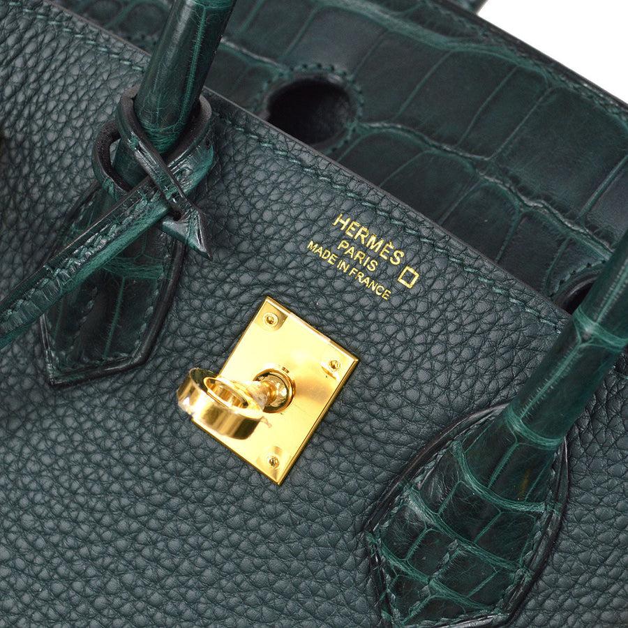 Women's HERMES BIRKIN 25 Green Vert Cypress Togo Matt Alligator Leather Top Handle Bag For Sale