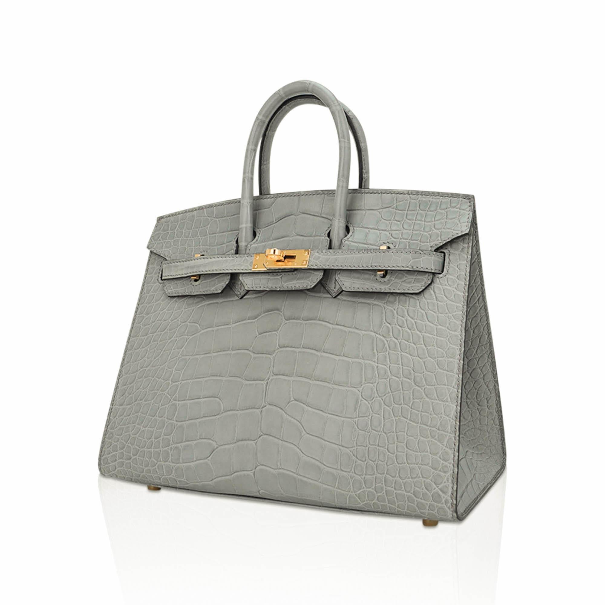 Hermes Birkin 25 Gris Ciment Matte Exotic Skin Bag Gold Hardware In New Condition For Sale In Miami, FL