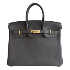 Hermes Birkin 25 Gris Etain Gray Togo Leder Gold Hardware Top Handle Bag