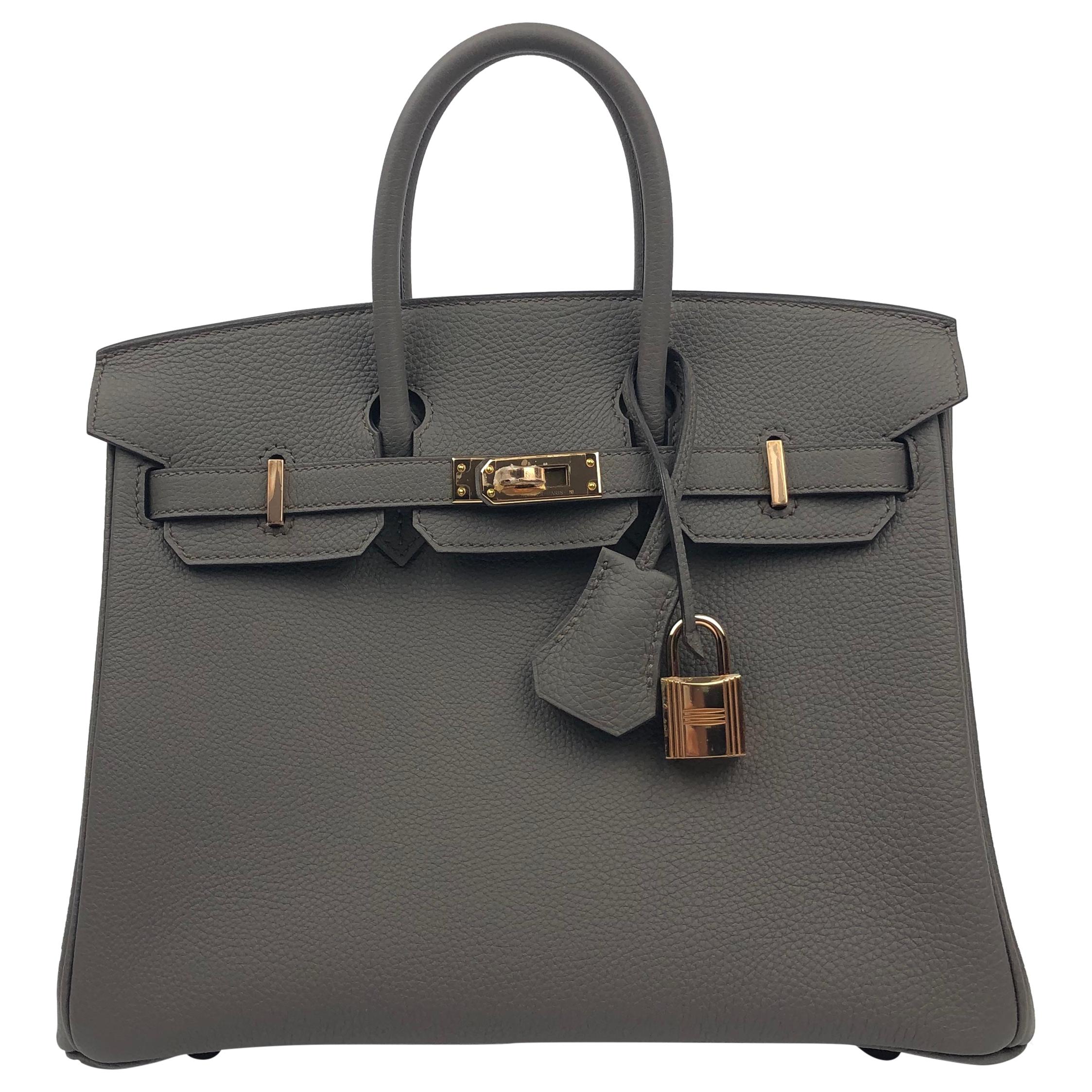 Hermes Birkin bag 25 Etain Togo leather Gold hardware