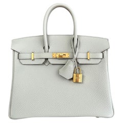 Hermes Birkin 25 Gris Perle Gray Togo Leather Handbag Gold Hardware NEW