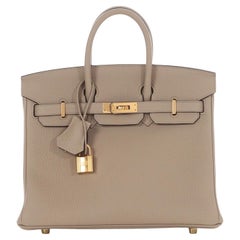 Hermes Birkin 25 Gris Tourterelle Togo Leather With Gold Hardware Handbag