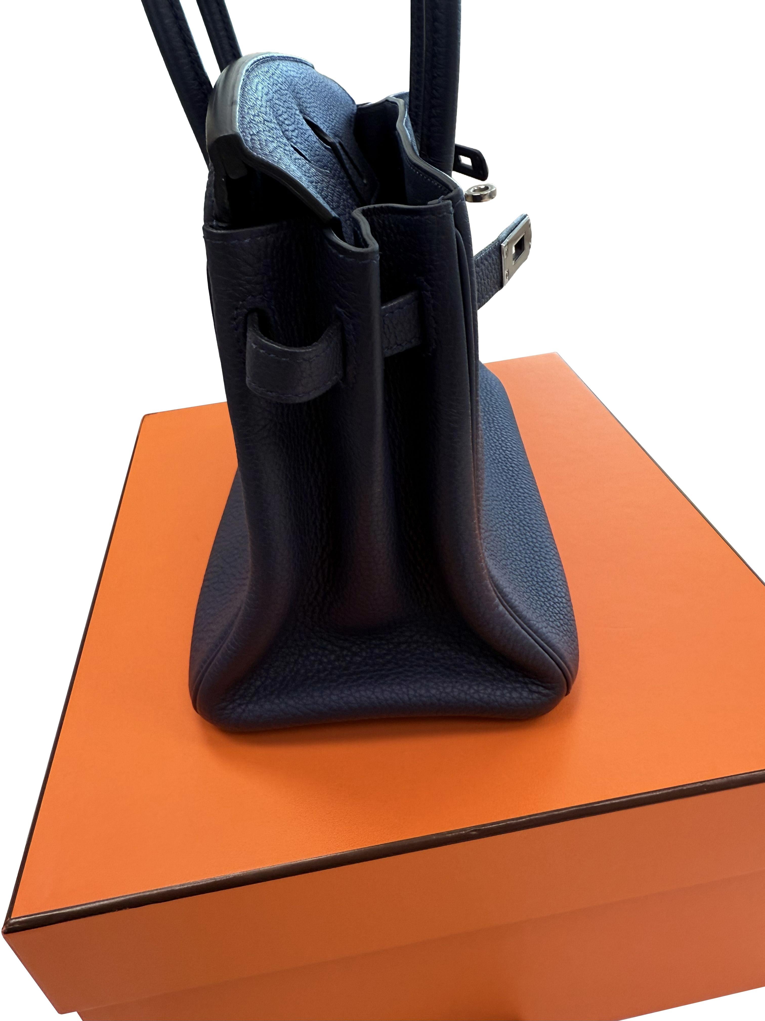 Hermes Birkin 25 Handtasche Blau Togo Leder Handtasche mit Palladium Hardware im Angebot 5