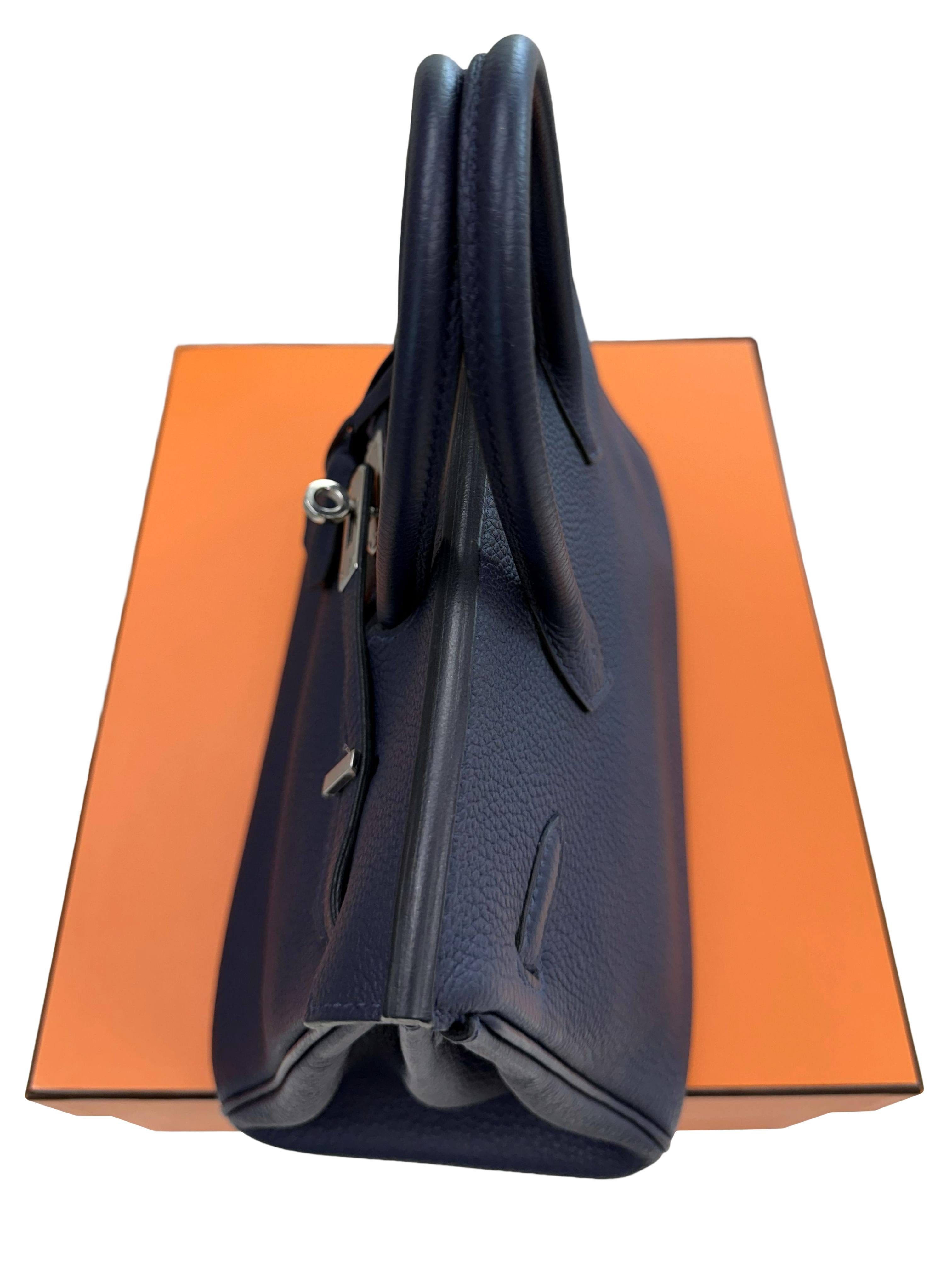 Hermes Birkin 25 Handtasche Blau Togo Leder Handtasche mit Palladium Hardware im Angebot 9