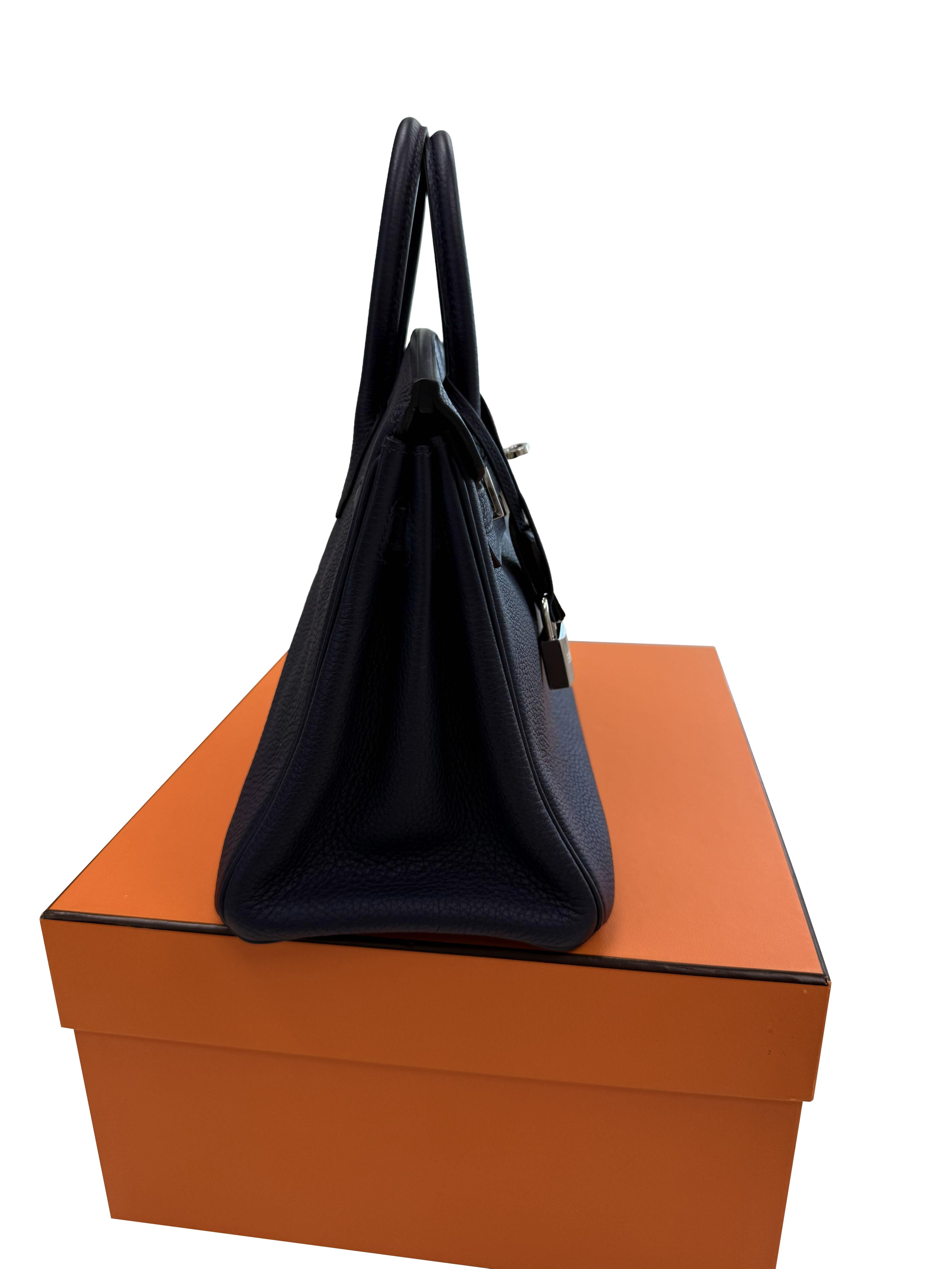 Hermes Birkin 25 Handtasche Blau Togo Leder Handtasche mit Palladium Hardware im Angebot 3