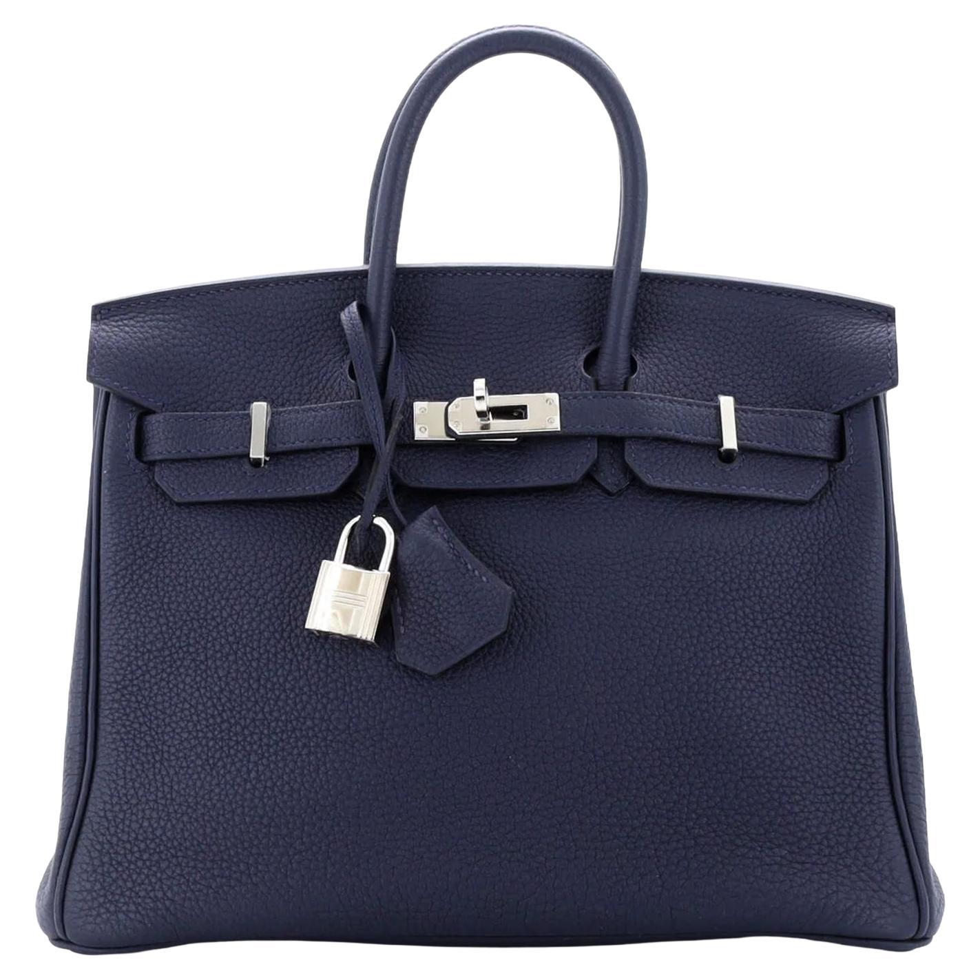 Hermes Birkin 25 Handtasche Blau Togo Leder Handtasche mit Palladium Hardware
