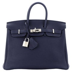 Hermes Birkin 25 Handbag Blue Togo Leather Handbag with Palladium Hardware