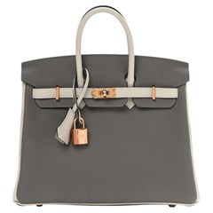 Hermes Birkin 25 Horseshoe Etain Gris Perle Togo Brushed Yellow Gold Hardware