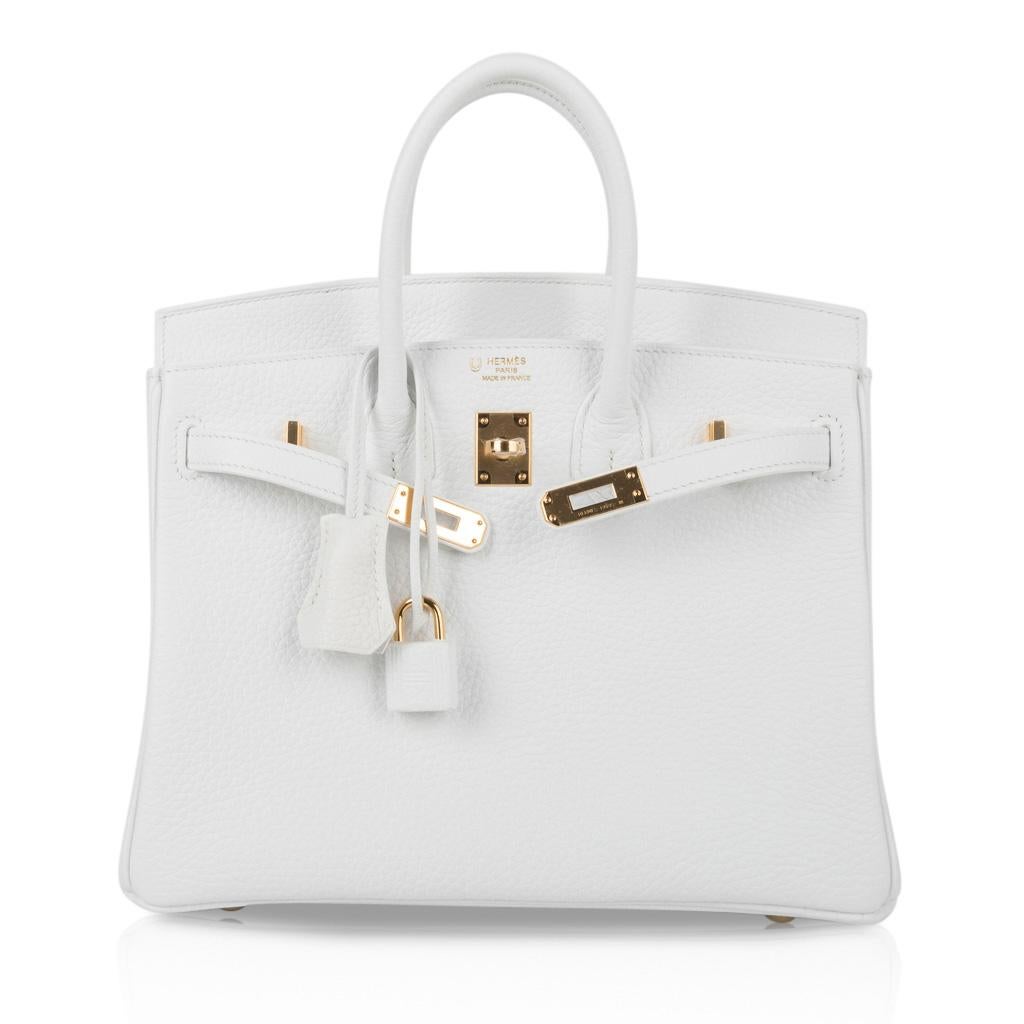 Hermes Birkin 25 HSS Bag White Clemence Gold Hardware nwt In New Condition In Miami, FL