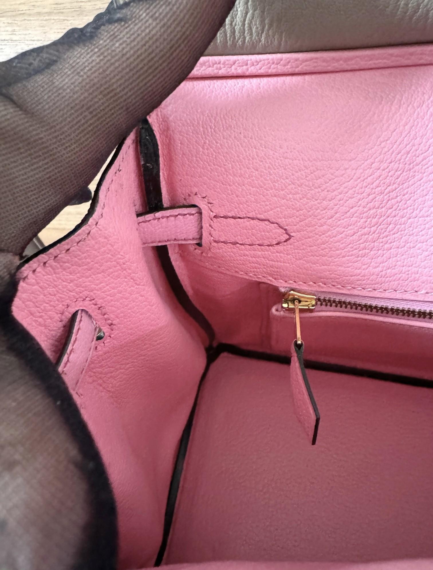 Hermes Birkin 25 HSS Gris Tortuelle / 5P Bubblegum Pink Chevre Brushed Gold HW en vente 5