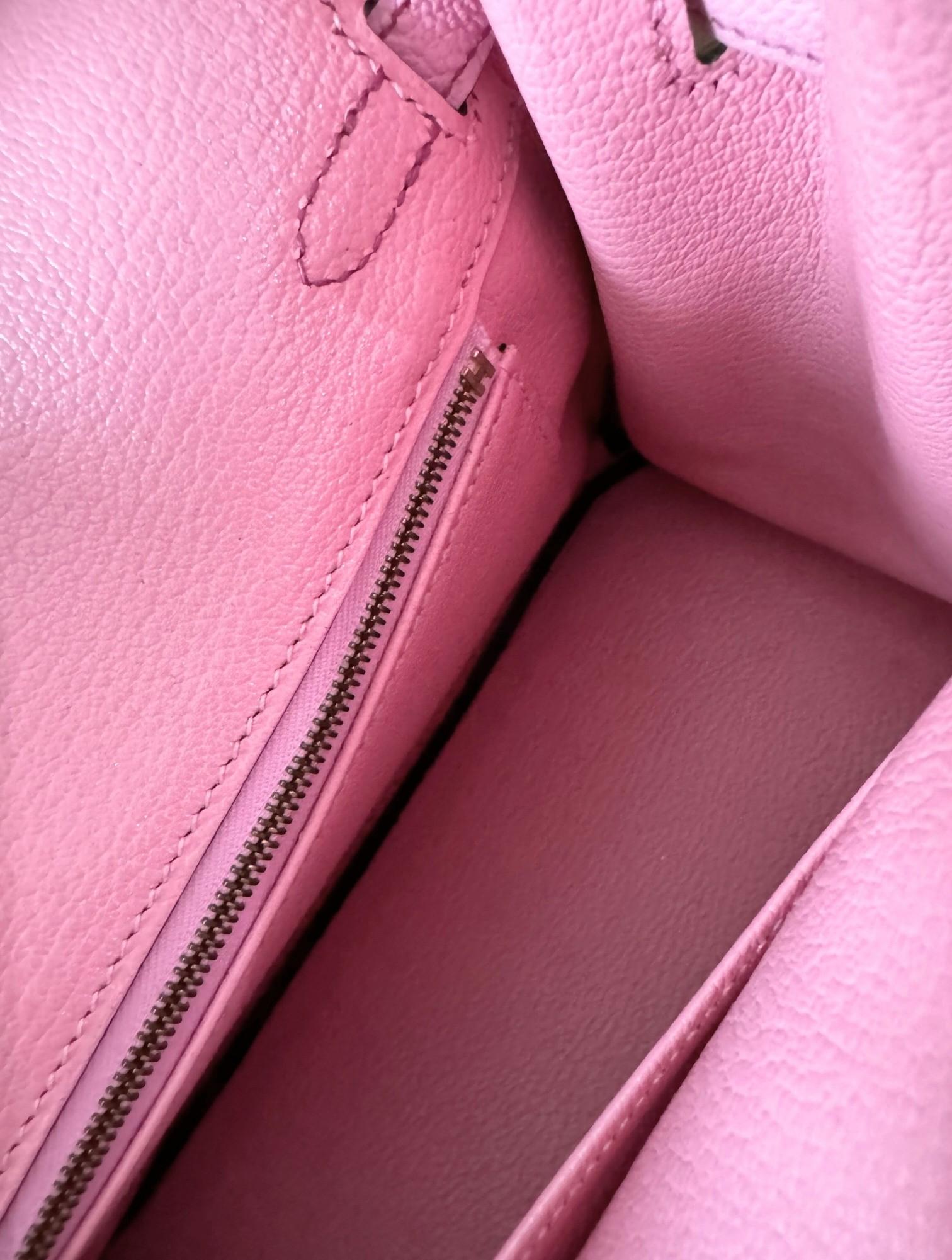Hermes Birkin 25 HSS Gris Tortuelle / 5P Bubblegum Pink Chevre Brushed Gold HW en vente 6