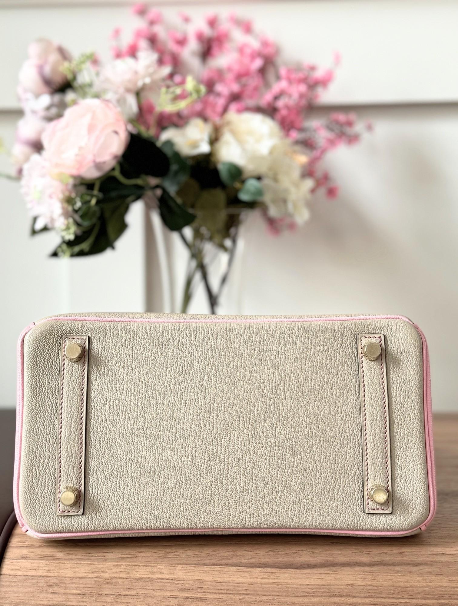 Hermes Birkin 25 HSS Gris Tortuelle / 5P Bubblegum Pink Chevre Brushed Gold HW en vente 2