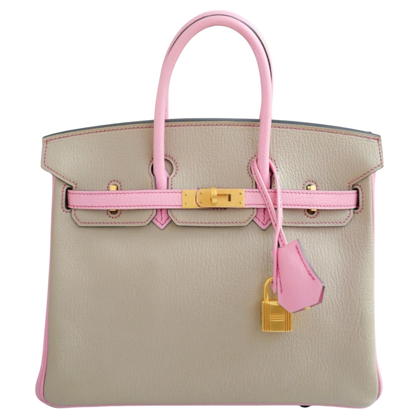 Hermes Birkin 25 HSS Gris Tortuelle / 5P Bubblegum Pink Chevre Brushed Gold HW en vente