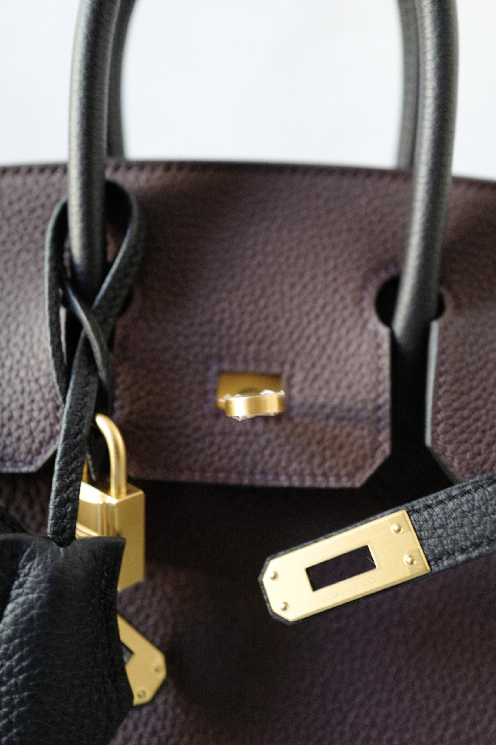 Hermès Birkin 25 HSS Rouge Noir Pelle Togo con Hardware Oro Timbro K in vendita 8