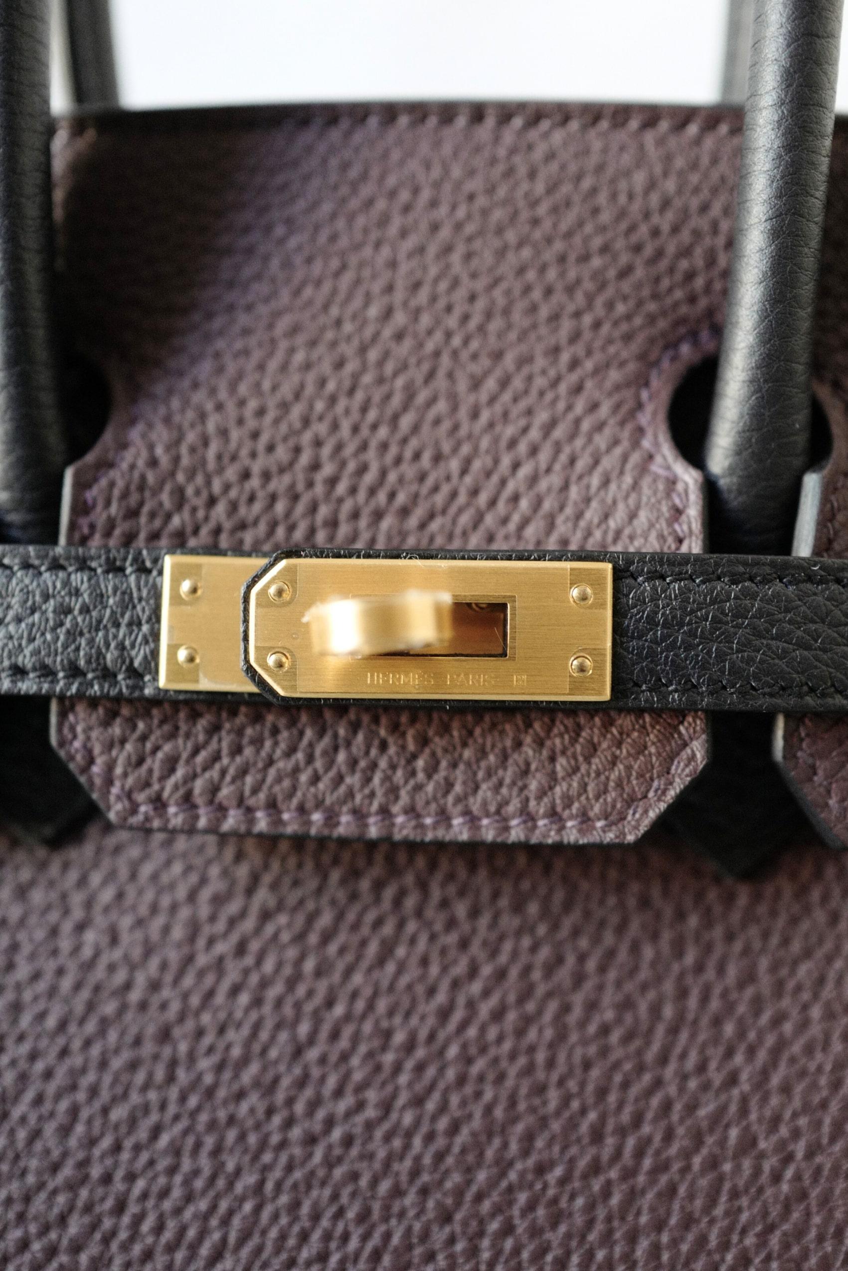 Hermès Birkin 25 HSS Rouge Noir Pelle Togo con Hardware Oro Timbro K in vendita 9