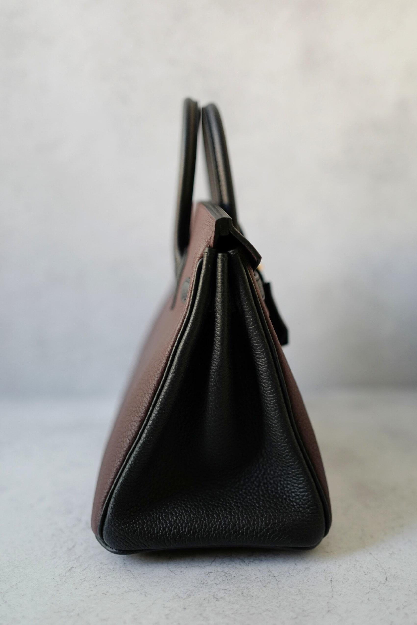 Hermès Birkin 25 HSS Rouge Noir Pelle Togo con Hardware Oro Timbro K in vendita 2