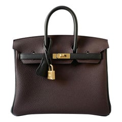Hermès Birkin 25 HSS Rouge Noir Pelle Togo con Hardware Oro Timbro K