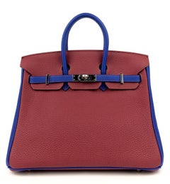 Hermes Birkin 25 HSS Special Order ROUGE H Red Blue Electric Togo Palladium Hwr