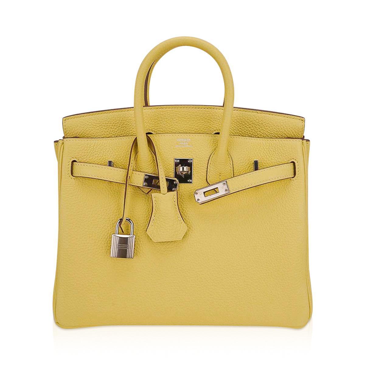 Orange Hermès - Sac Birkin 25 jaune poussin en cuir Togo avec accessoires en palladium en vente