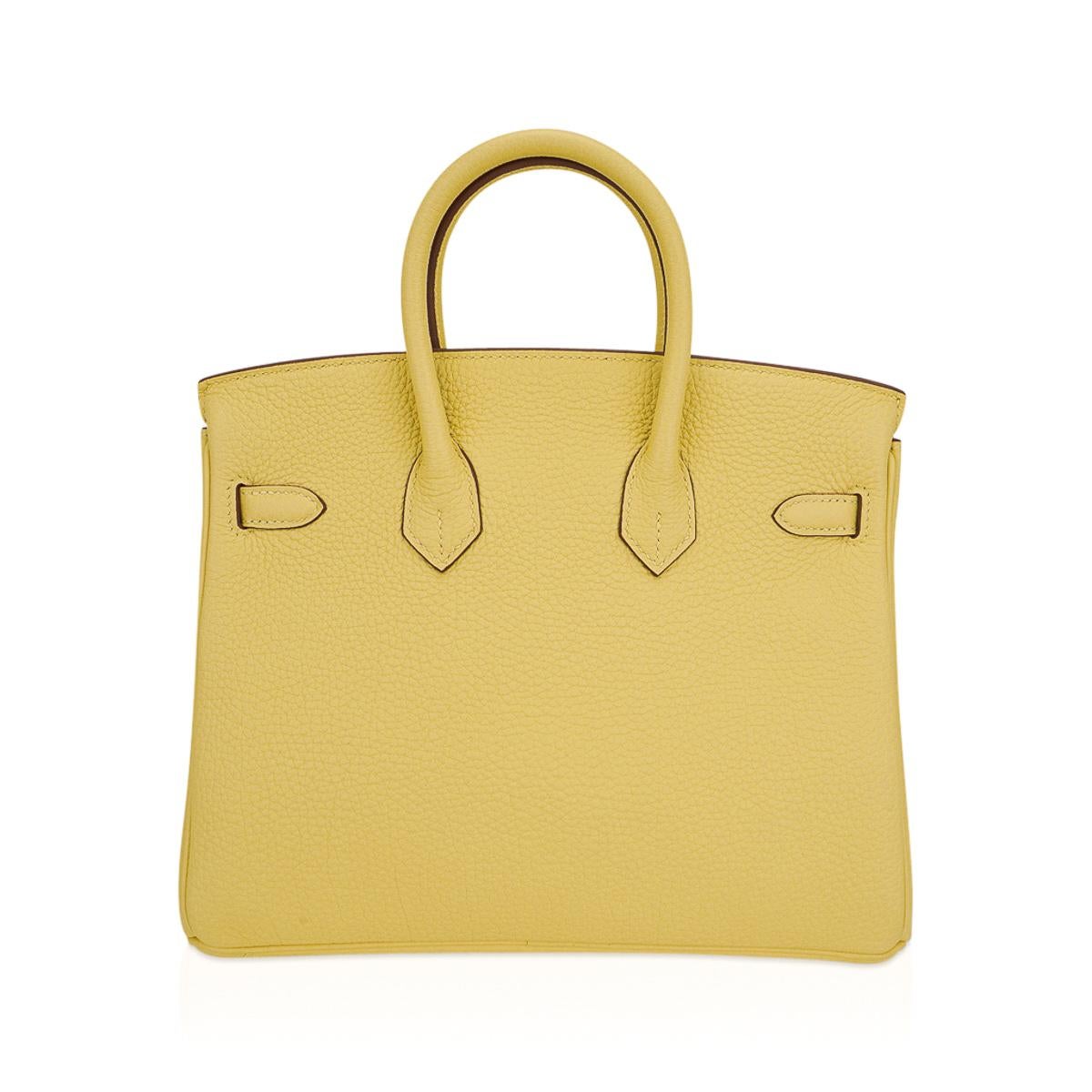 Hermès - Sac Birkin 25 jaune poussin en cuir Togo avec accessoires en palladium en vente 3