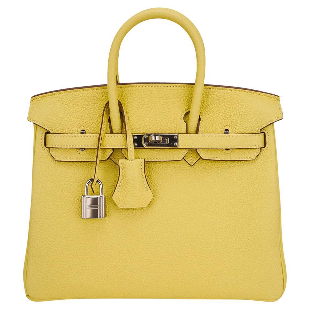 Hermès - Sac Birkin 25 jaune poussin en cuir Togo avec accessoires en palladium