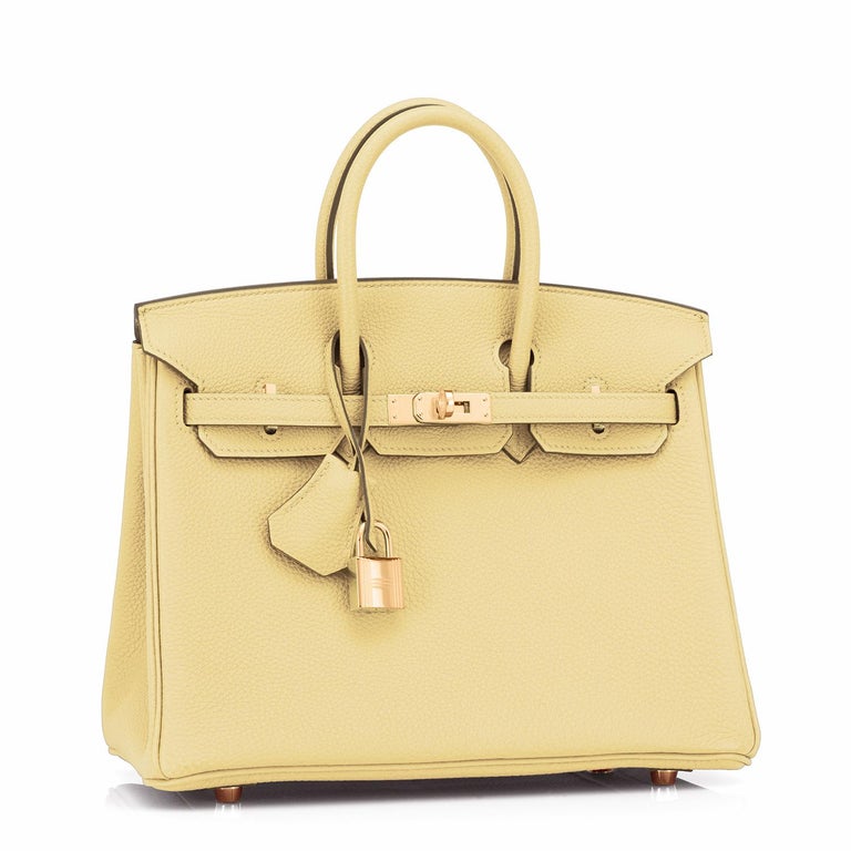 Hermes Birkin 25 Jaune Poussin Pale Yellow Gold Hardware Bag Z Stamp, 2021
Brand New in Box. Store fresh. Pristine Condition (with plastic on hardware)
Just purchased from Hermes store! Bag bears new 2021 interior Z Stamp.
Perfect gift!  Comes with