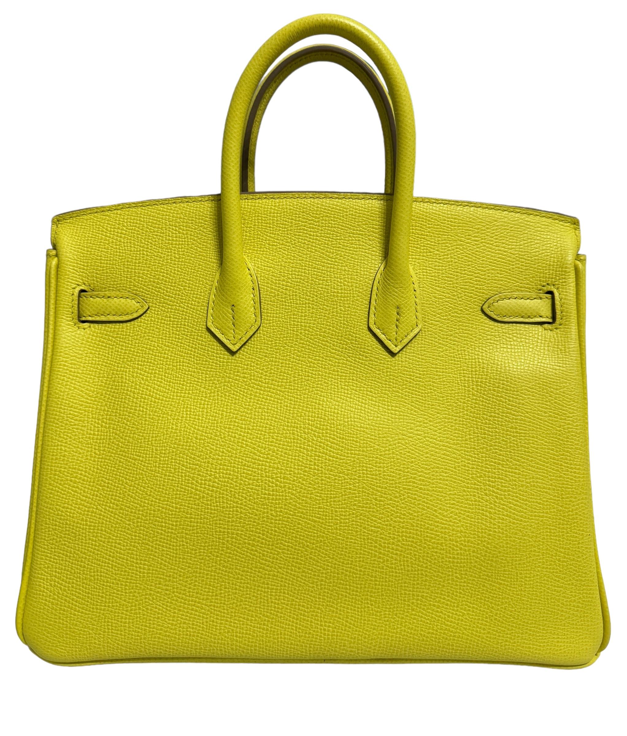 Women's or Men's Hermes Birkin 25 Lime Yellow Epsom Leather Palladium Hardware