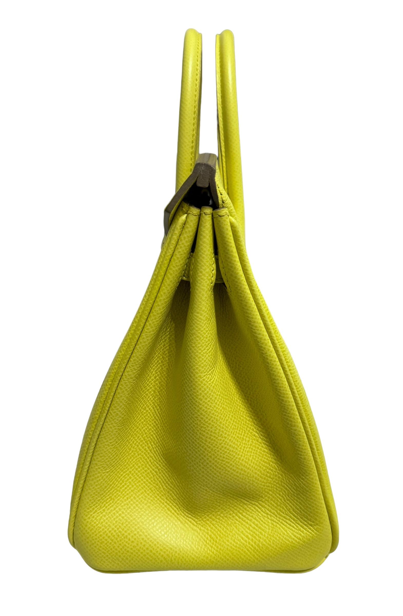 Hermes Birkin 25 Lime Yellow Epsom Leather Palladium Hardware 4
