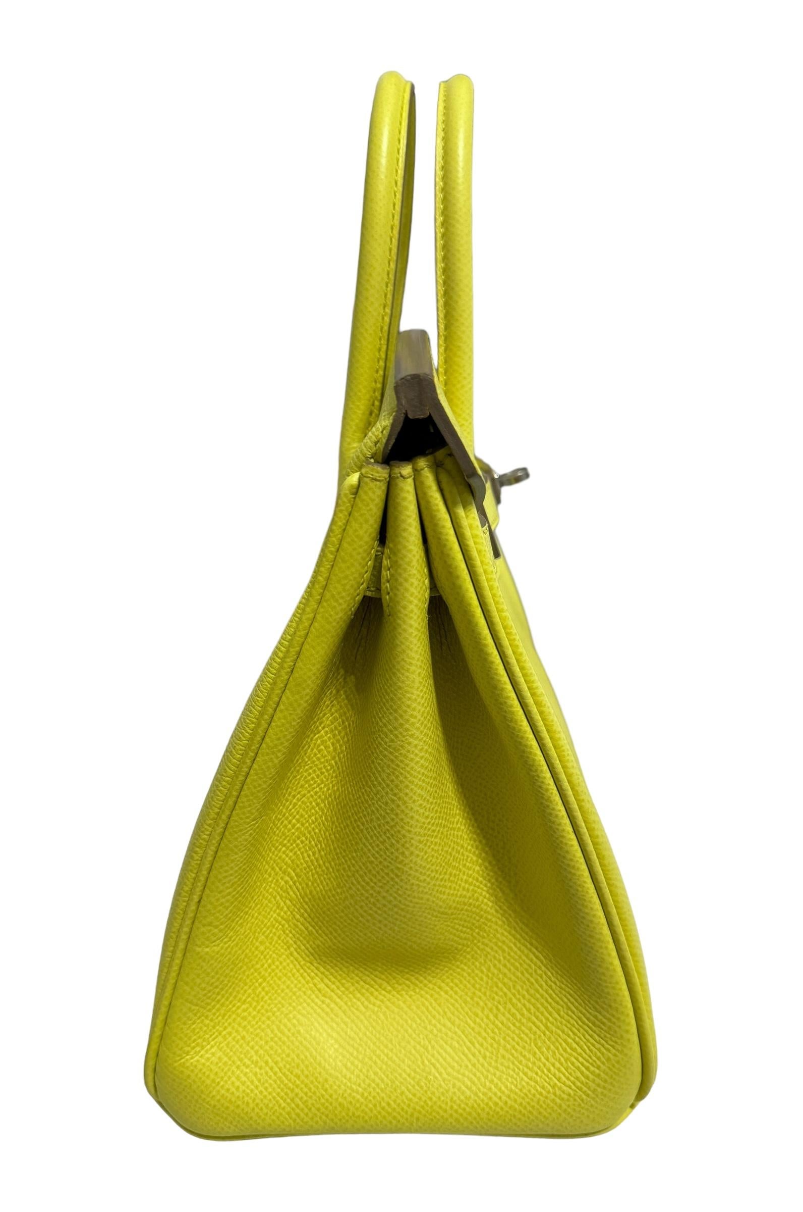 Hermes Birkin 25 Lime Yellow Epsom Leather Palladium Hardware 5